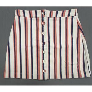 Forever 21 Skirt M White Red Blue‎ Striped Button Front A Line Mini Casual
